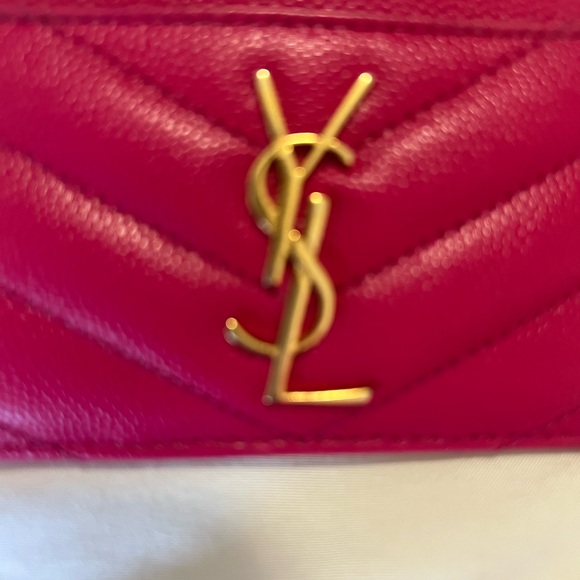 Yves Saint Laurent Fuchsia Card Holder with Gold Logo - Picture 4 of 7